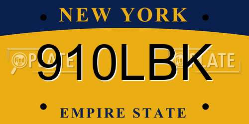 910LBK New York License Plate