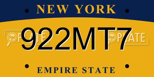 922MT7 New York License Plate