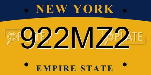 922MZ2 New York License Plate