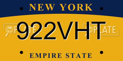 922VHT New York License Plate