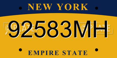 92583MH New York License Plate