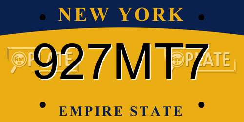 927MT7 New York License Plate