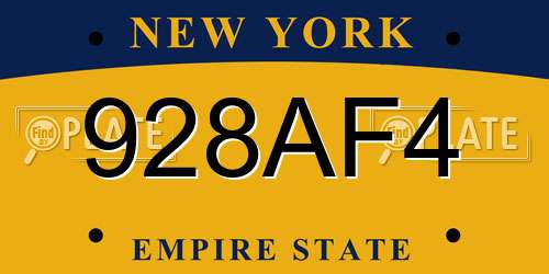 928AF4 New York License Plate