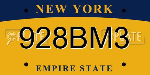 928BM3 New York License Plate