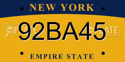 92BA45 New York License Plate