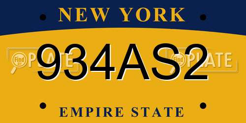 934AS2 New York License Plate