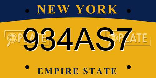 934AS7 New York License Plate