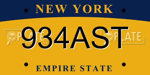 934AST New York License Plate