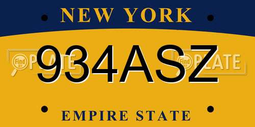 934ASZ New York License Plate