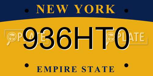 936HT0 New York License Plate