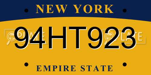 94HT923 New York License Plate