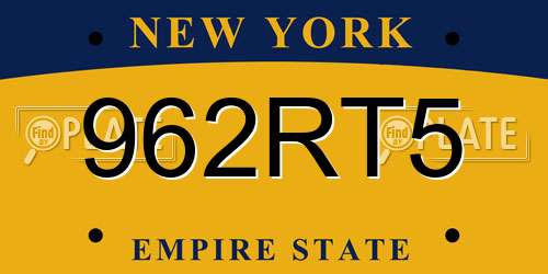 962RT5 New York License Plate