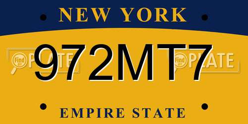 972MT7 New York License Plate