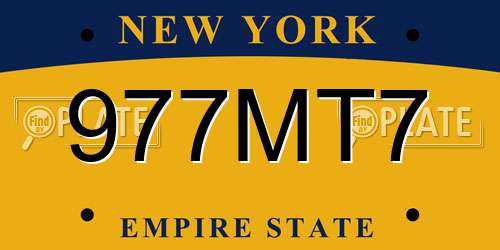 977MT7 New York License Plate