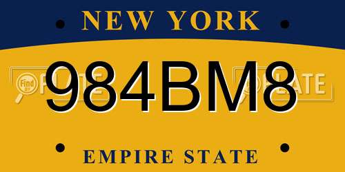 984BM8 New York License Plate