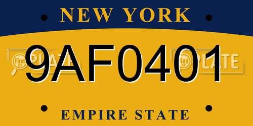 9AF0401 New York License Plate