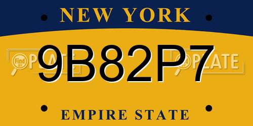 9B82P7 New York License Plate