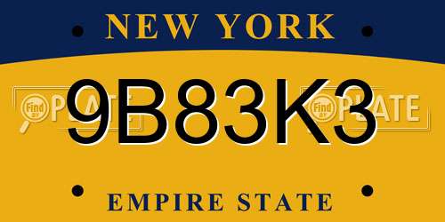 9B83K3 New York License Plate