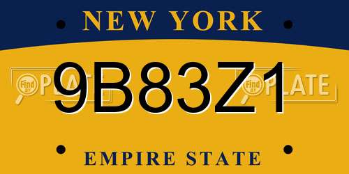 9B83Z1 New York License Plate