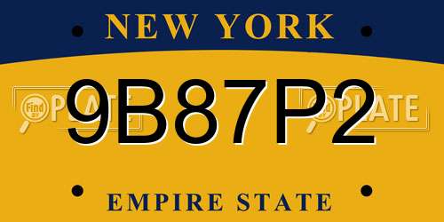 9B87P2 New York License Plate