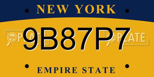 9B87P7 New York License Plate