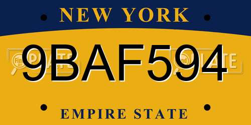 9BAF594 New York License Plate