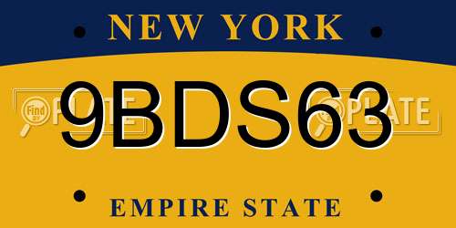 9BDS63 New York License Plate