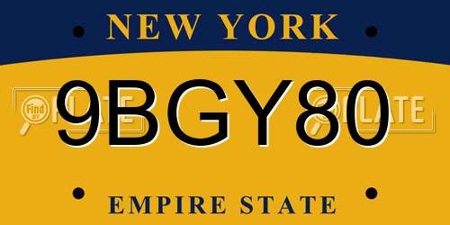 9BGY80 New York License Plate