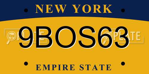 9BOS63 New York License Plate