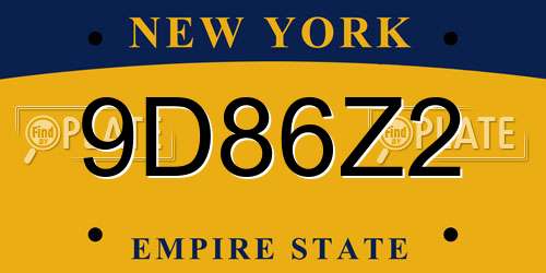 9D86Z2 New York License Plate