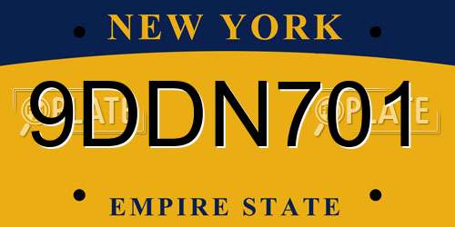 9DDN701 New York License Plate