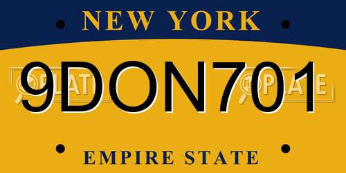 9DON701 New York License Plate