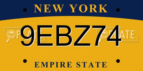 9EBZ74 New York License Plate