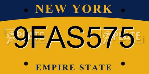 9FAS575 New York License Plate