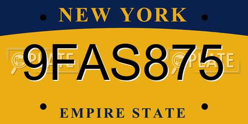 9FAS875 New York License Plate