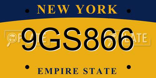 9GS866 New York License Plate