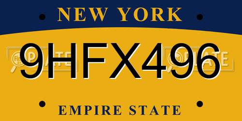 9HFX496 New York License Plate