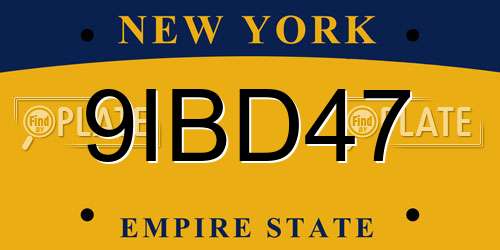 9IBD47 New York License Plate