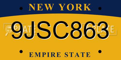 9JSC863 New York License Plate