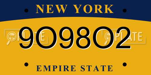 9O98O2 New York License Plate