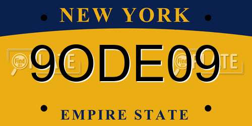 9ODE09 New York License Plate