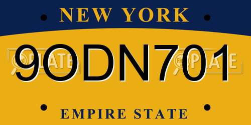 9ODN701 New York License Plate