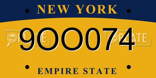 9OO074 New York License Plate