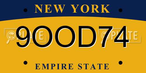 9OOD74 New York License Plate