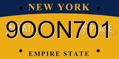 9OON701 New York License Plate