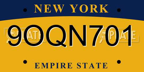 9OQN701 New York License Plate