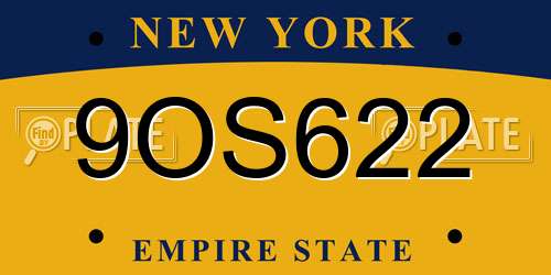9OS622 New York License Plate