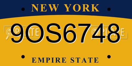 9OS6748 New York License Plate