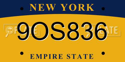 9OS836 New York License Plate