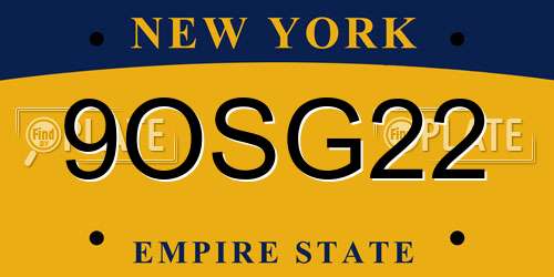 9OSG22 New York License Plate